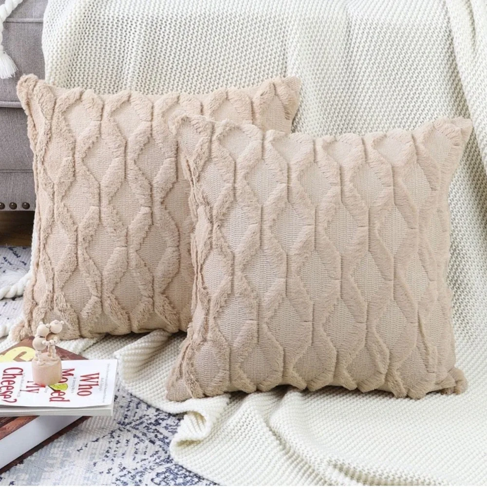 🎉HP| Luxury Home • Khaki Short Wool Soft Plush Faux Fur Throw Pillow Covers